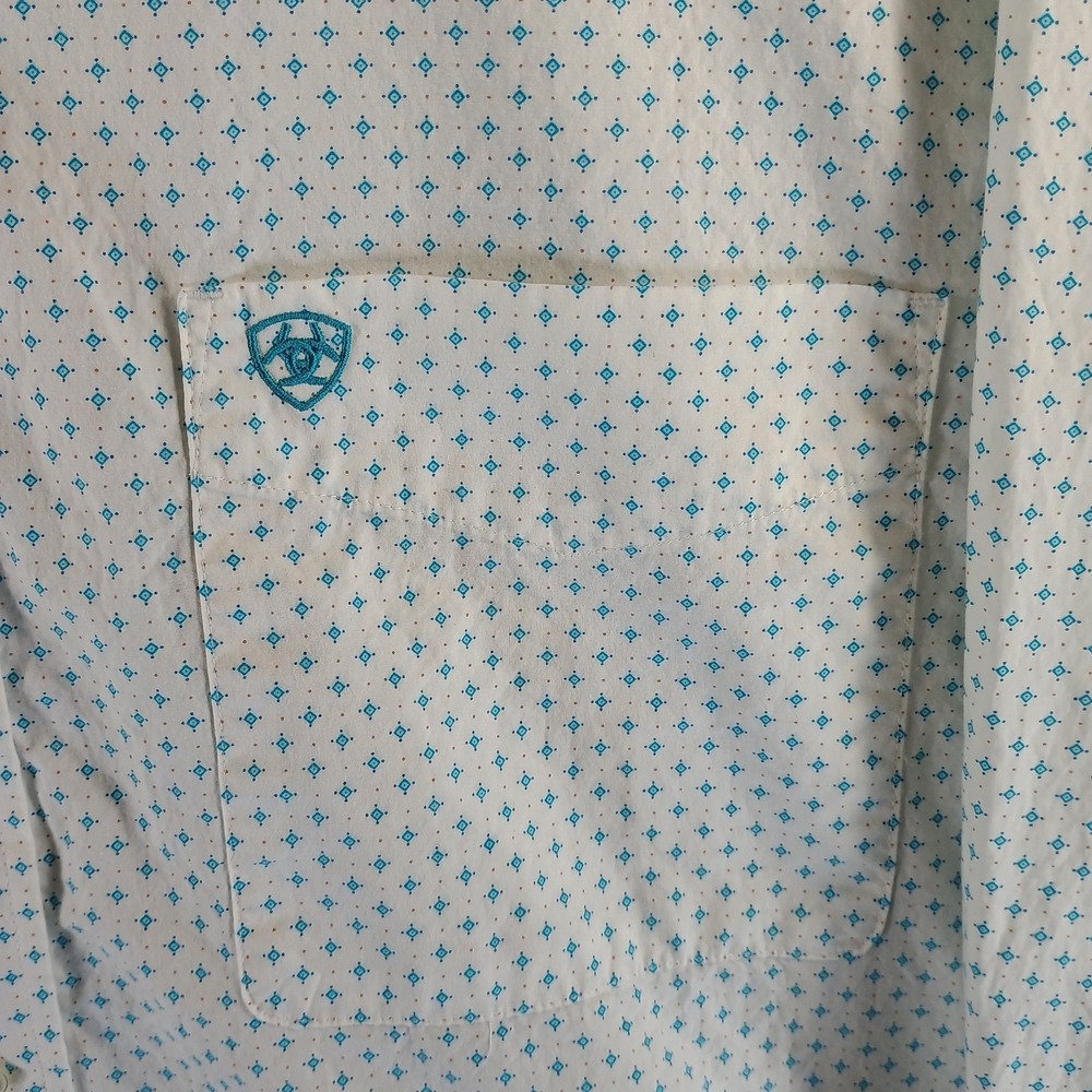 Ariat Kaine Classic Fit Shirt Mens XXL 2XL Geometric White Long Sleeve Button Up - Picture 4 of 12